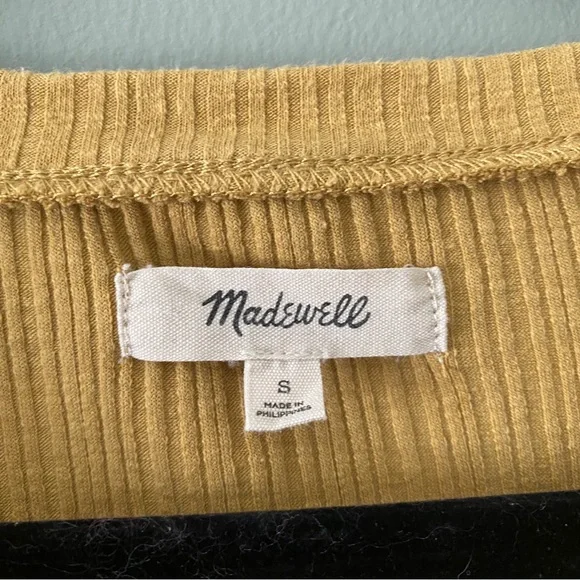 Madewell Pointelle Button-Front Slim Tee, Gold Color with Brown Buttons, Size S - Picture 10 of 11